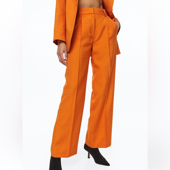 H&M Pants - H&M Orange Tailored Trouser Pants High Waist Straight Leg Sz 10